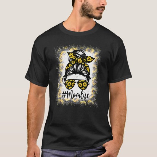 母の人生漂白母の人生ひまわり散らかったBun Wom Tシャツ (正面)