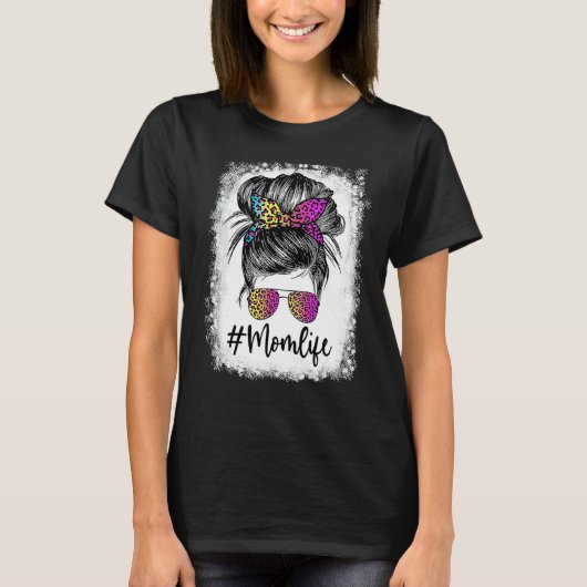 母の人生漂白母の人生ヒョウ乱雑Bun 11 Tシャツ (正面)