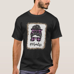 母の人生漂白momlife leopard乱雑Bun母 Tシャツ