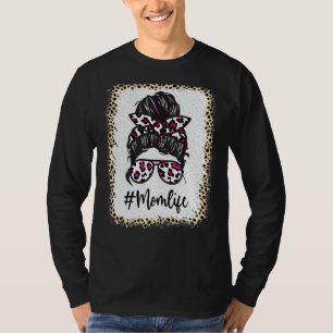 母の人生漂白momlife leopard乱雑Bun母 Tシャツ