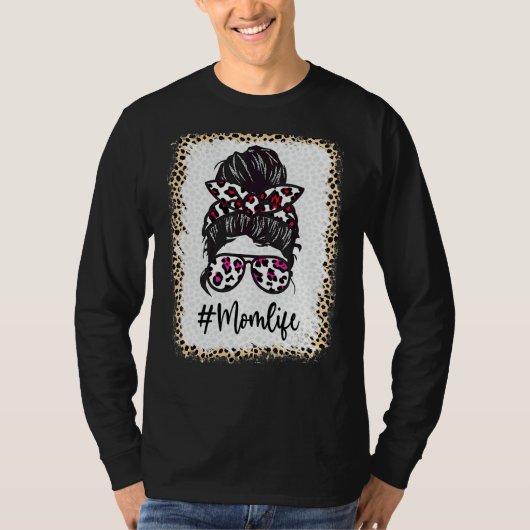 母の人生漂白momlife leopard乱雑Bun母 Tシャツ (正面)