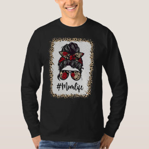 母の人生漂白momlife leopard乱雑Bun母 Tシャツ