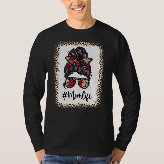 母の人生漂白momlife leopard乱雑Bun母 Tシャツ (正面)
