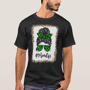 母の人生漂白momlife leopard乱雑Bun母 Tシャツ