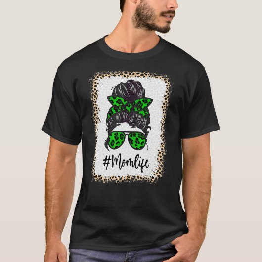 母の人生漂白momlife leopard乱雑Bun母 Tシャツ (正面)