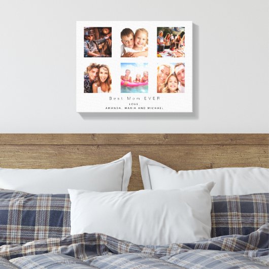 母の写真の家族のコラージュ白 キャンバスプリント (インサイチュ (寝室))