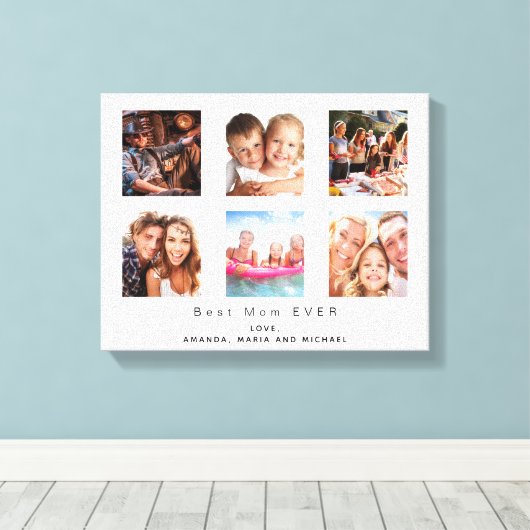 母の写真の家族のコラージュ白 キャンバスプリント (インサイチュ (ウッドフロア))