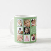 母の写真コラージュのセージ緑 コーヒーマグカップ (正面左)