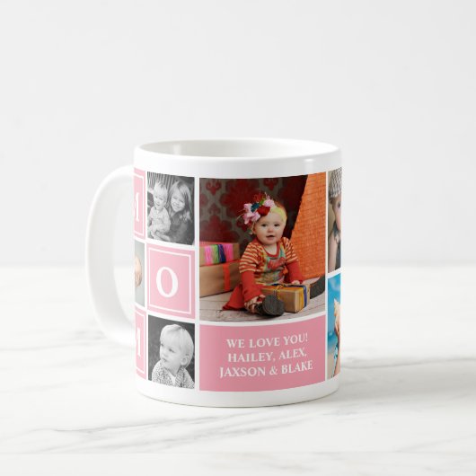 母の写真コラージュピンクの母の日 コーヒーマグカップ (正面左)