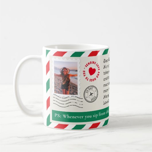 母の写真コラージュ手書き手紙のクリスマス コーヒーマグカップ (左)