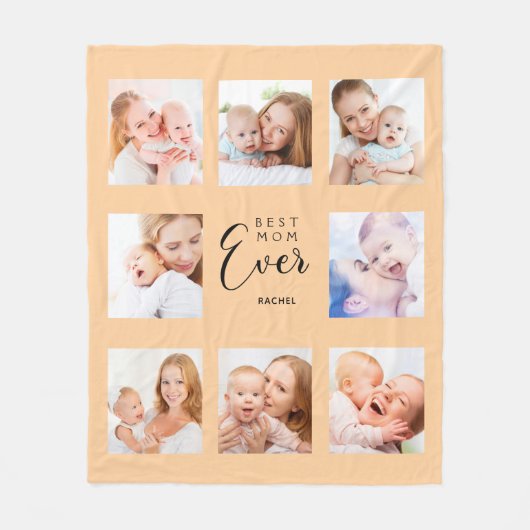 母の写真コラージュ桃の母の日 フリースブランケット (正面)