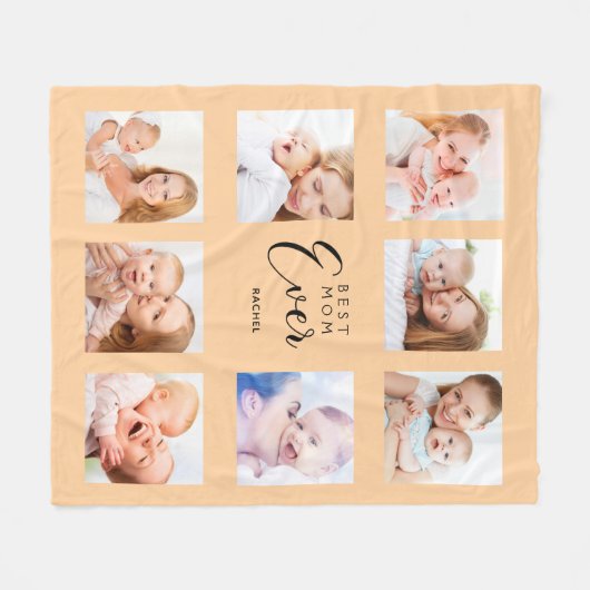 母の写真コラージュ桃の母の日 フリースブランケット (正面(横))