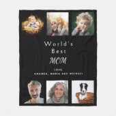 母の写真コラージュ黒 フリースブランケット (正面)