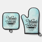 母の台所の水色ブルー 鍋つかみ&鍋敷きセット (正面)