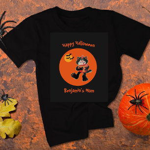 母の名前ハロウィーンかわいい黒猫ムーンこうもり Tシャツ
