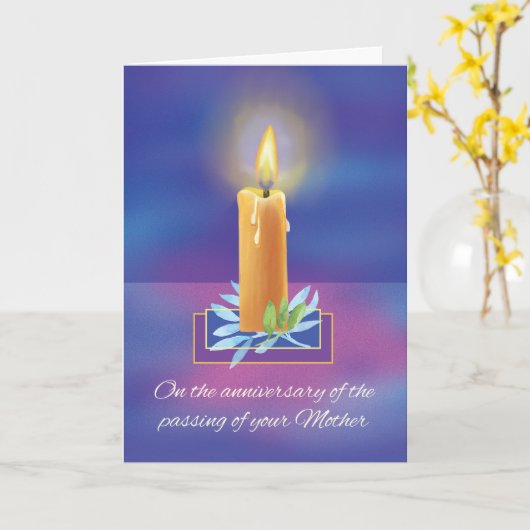 母の命日の宗教蝋燭の喪失 カード (黄色い花)