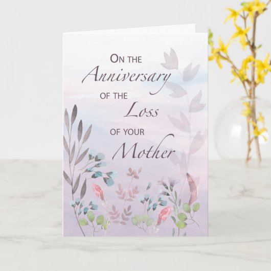 母の命日の水の色の花模様 カード (黄色い花)