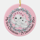 母の娘の初めてのクリスマス写真象 セラミックオーナメント (正面)