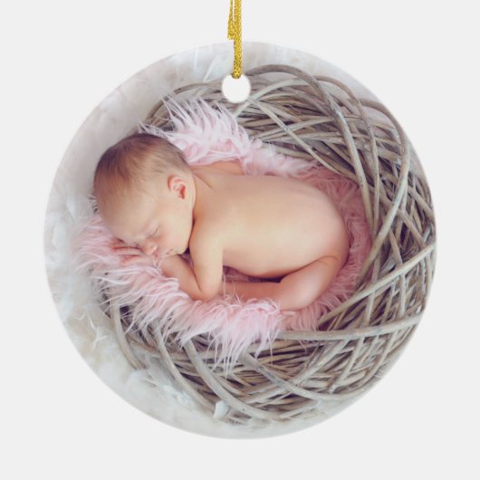 母の娘の初めてのクリスマス写真象 セラミックオーナメント (裏面)