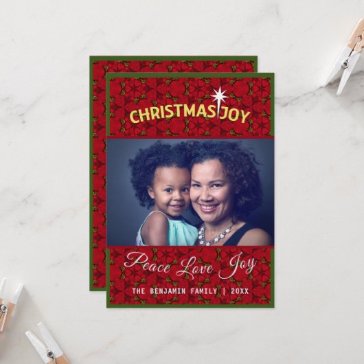 母の娘の家族の写真クリスマスプレゼント カード (正面/裏面インサイチュ)