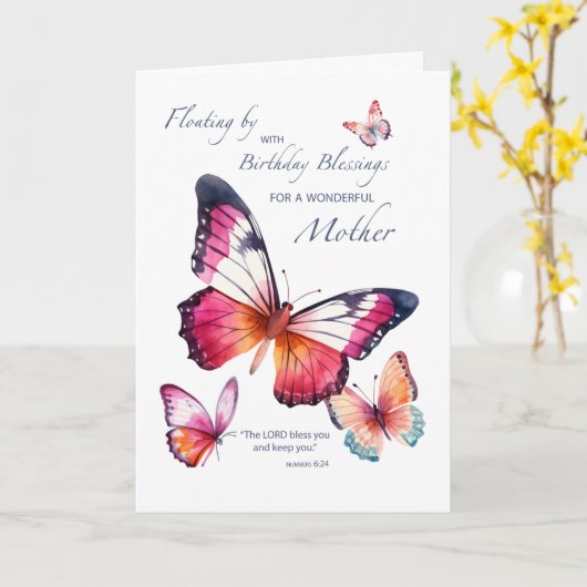 母の宗教的な誕生日水色の蝶 カード (黄色い花)