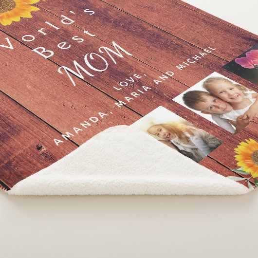 母の家族の写真コラージュ素朴な茶色のひまわり シェルパブランケット (3/4)