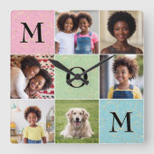 母の家族の写真6写真母の日 スクエア壁時計 (正面)