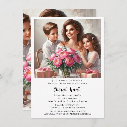 母の家族の誕生日パーティー 招待状 (正面/裏面)