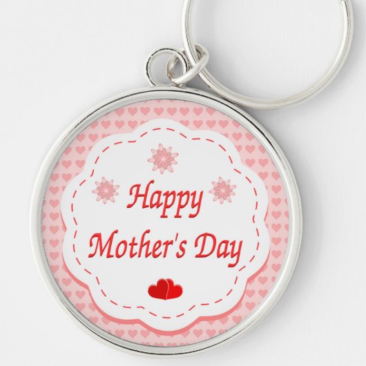 「母の幸せな日」ピンクのハート キーホルダー (正面)