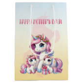 「母の幸せな日」ユニコーンのママと子供 ミディアムペーパーバッグ (裏面)