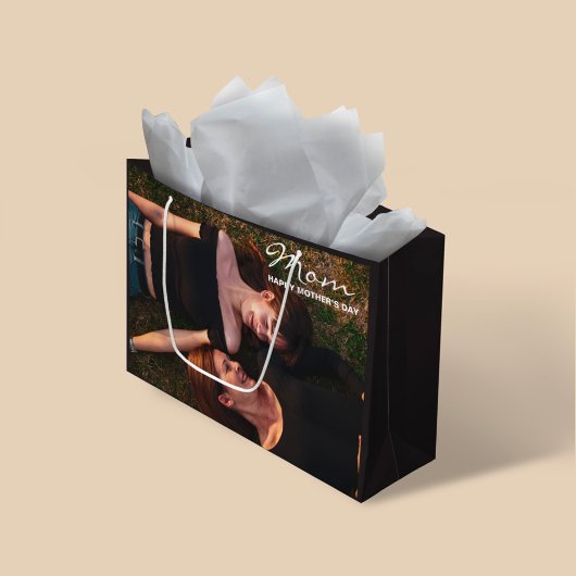 母の幸せな母の日最高の友人写真 ラージペーパーバッグ