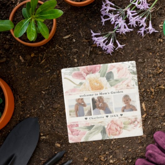 母の庭石 |フローラ3枚のコラージュ ストーンコースター