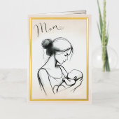 母の愛のスケッチと子 – 母の日用カード 箔グリーティングカード (正面)