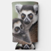 **「母の愛：ミイラとベビーのキツネザル」 スリム缶クーラー (正面)