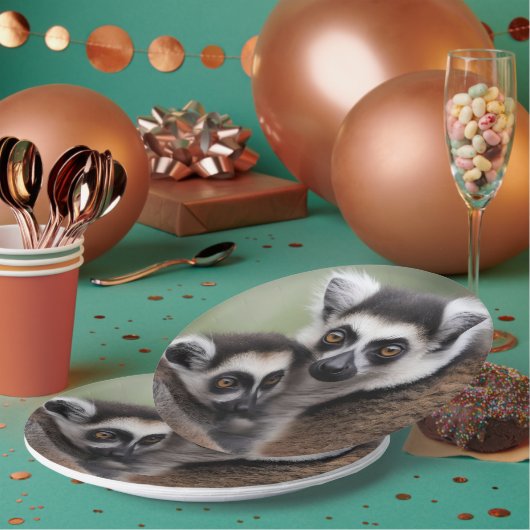 **「母の愛：ミイラとベビーのキツネザル」 ペーパープレート (複数)