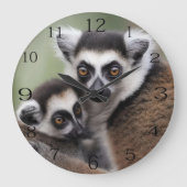 **「母の愛：ミイラとベビーのキツネザル」 ラージ壁時計 (正面)