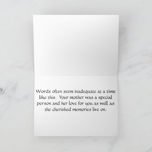 母の損失のための悔やみや弔慰 カード (内部)