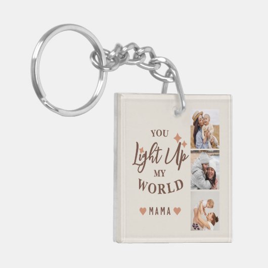 母の日あなたが私の世界の写真コラージュを照らす キーホルダー (正面左)