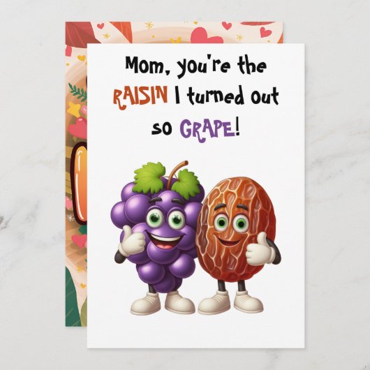 母の日あなたは私はブドウを得たレーズン サンキューカード (正面/裏面)
