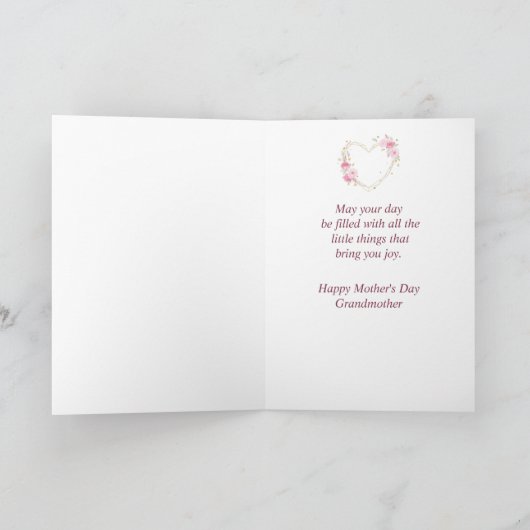 母の日おばあちゃんピンクの花ハート カード (内部)