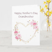 母の日おばあちゃんピンクの花ハート カード (黄色い花)