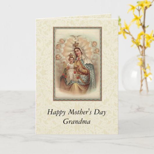 母の日おばあちゃんヴァージンメアリーチャイルドイエス カード (黄色い花)