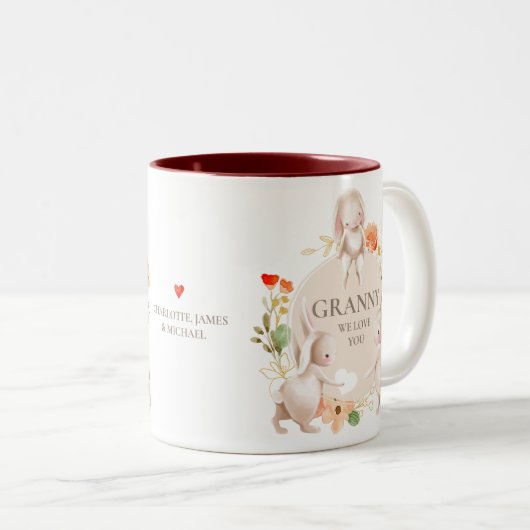 母の日おばあちゃん愛する愛するウサギフローラ ツートーンマグカップ (正面右)