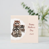 母の日おばさん可愛いアライグマ家族の動物 カード (スタンド正面)