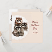母の日おばさん可愛いアライグマ家族の動物 カード (正面/裏面インサイチュ)