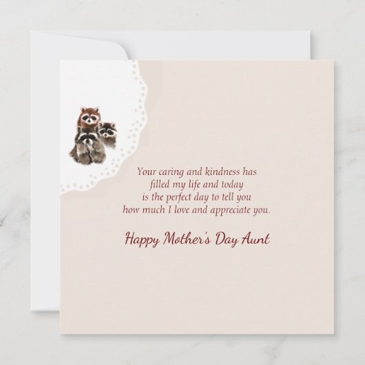 母の日おばさん可愛いアライグマ家族の動物 カード (裏面)