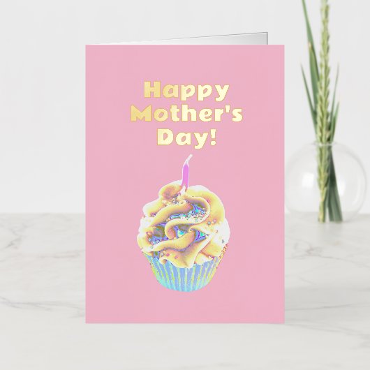 母の日おめでとう！カップケーキアート 箔グリーティングカード (正面)