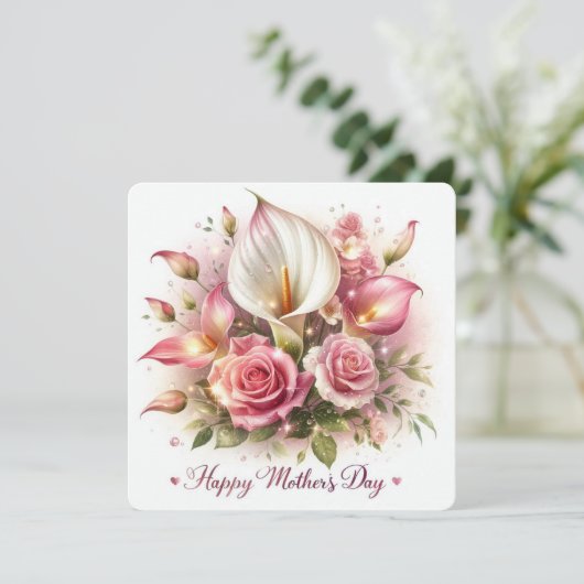 母の日おめでとう カラーリリーとローズ シーズンカード (スタンド正面)