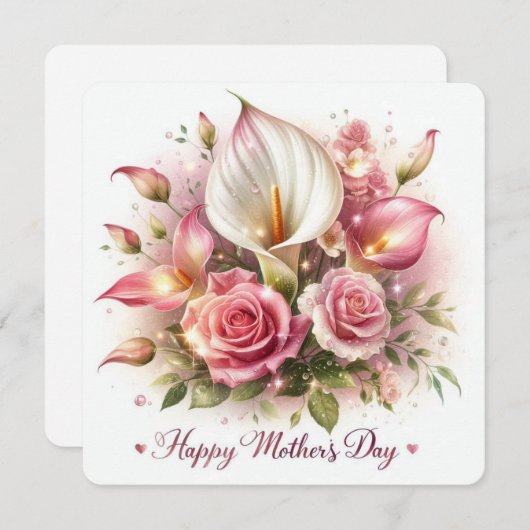 母の日おめでとう カラーリリーとローズ シーズンカード (正面/裏面)