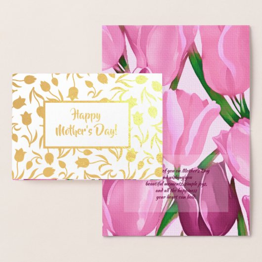 母の日おめでとう。チューリップ絵画ズラグジュアリー 箔カード (ディスプレー)